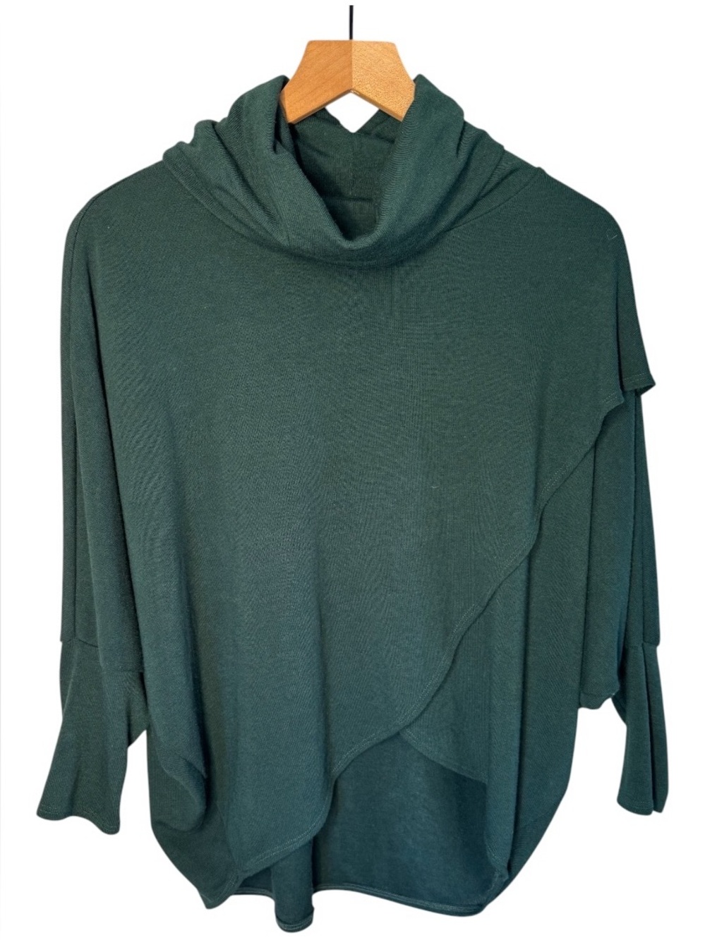 NALLY & MILLIE Forest Green Crossover Cowl Neck Dolman Sleeve Sweater Sz PS/PM